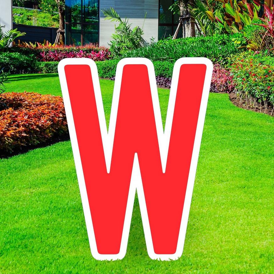 Red Letter (W) Corrugated Plastic Yard Sign, 30in